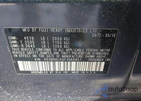 2015 Subaru Legacy 2.5I Premium z USA, uszkodzony, nr VIN 4S3BNAC60F3065857